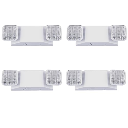 Indoor Emergency Lights with Battery Backup (90 Minutes), 2 Adjustable LED Heads of Power Outage, Wall Mount, Hard Wired, Test Switch and Charge Indicator 120-277V, Fire Resistant (UL 94V-0) 4 Pack.