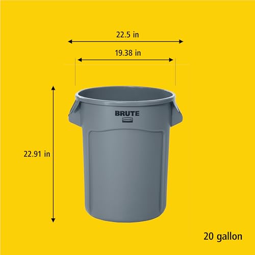 Rubbermaid Commercial Products BRUTE Heavy-Duty Round Trash Can with Venting Channels, 20-Gallon, Black, Waste Container for Landscapers/Construction Sites/Restaurants/Offices/Warehouses/Home/Driveway - color: Black, size: 20 Gallon