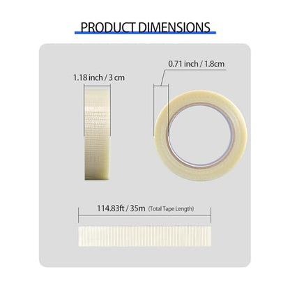 Transparent Fiberglass Strapping Tape Reinforced Tape 1 Inch x 38 Yards - size: 1.18in x 35yard