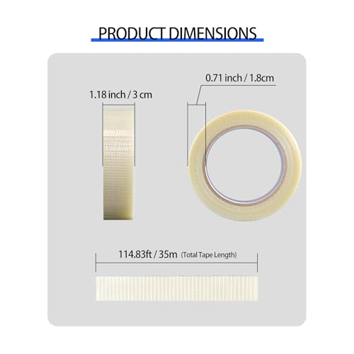 Transparent Fiberglass Strapping Tape Reinforced Tape 1 Inch x 38 Yards - size: 1.18in x 35yard