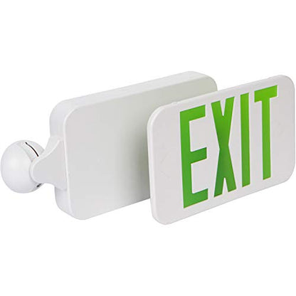 Morris Products Round Head LED Combo Exit Emergency Light – High Output, Green LED Color, White Housing – 76 Lumens, Energy Saving Lamps – Fully Automatic – Thermoplastic, Glare Free, Adjustable - size: High Output / 76 Lumens