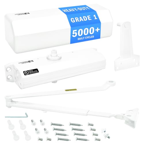 Nuk3y 9000 Series Grade 1 Heavy Duty Door Closer, Multi-Mount, Adjustable Size 1-6, ADA Compliant, UL Listed (White)
