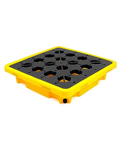 QWORK Single Drum Spill Containment Pallet – 26x26in Static Spill Platform for Workshop, Lab & Storage