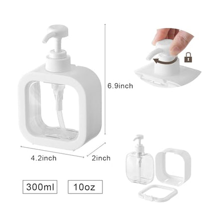 Hand Soap Dispenser for Bathroom, Modern Dish Soap Dispenser for Kitchen Sink, Liquid Soap Container with Pump, Clear Plastic Soap Pump Bottles (2 Packs,10oz, White) - color: White 300ml