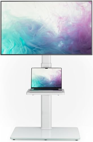 AX WABER Universal Floor TV Stand with Mount 70 Degree Swivel 9 Level Height Adjustable and Space Saving Design for Most 27 to 65 inch LCD, LED OLED TVs White - color: White, size: Floor TV Stand with Shelf
