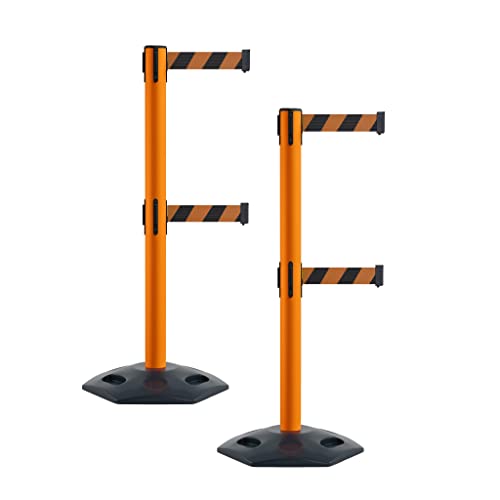 Montour Line MSR630D Retractable Belt Barrier Stanchions, Set of 2 - color: Black and Orange Diagonal, size: 7.5 ft