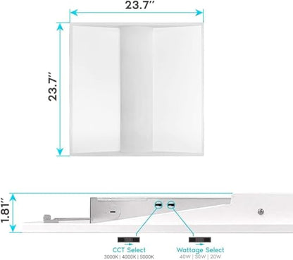 2X2 FT Center LED Troffer Panel Light, 20/30/40W, 3 Color Options 3000K | 4000K | 5000K, Dimmable Drop Ceiling Lights, 2500/3750/5000 Lumens, Damp Rated, 120-277V, Premium (12 Pack) - size: 2X2 Troffer - 12 Pack