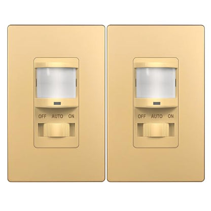 TOPGREENER in Wall PIR Motion Sensor Light Switch, Need Neutral Wire, Gold - color: Gold, size: 2 Pack