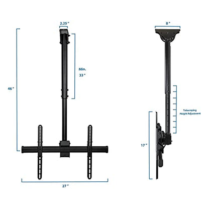 Mount-It! Ceiling TV Mount for 32-75 Inch TVs, Telescoping Pole 41.7-61.7 in, Tilt Swivel 360, VESA 600x400, 110 lb Capacity, Alloy Steel (MI-509L), Black - color: Black, size: 5 Feet