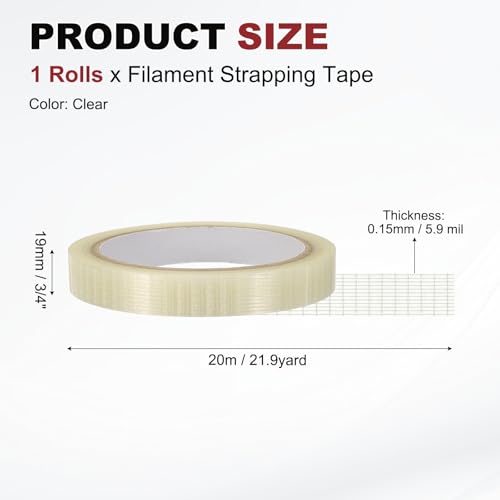 uxcell Filament Strapping Tape 9/16" x 21.9 Yards 5.9 Mil Heavy Duty Mesh - size: 9/16 Inch x 21.9 Yards 5.9 Mil