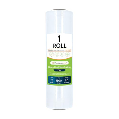 PSBM Blown Stretch Film/Wrap, 1 Roll 12 Inch x 1500 Feet 90 Gauge Heavy Duty up to 800% Ultimate Stretch Clear Plastic Wrap Industrial Strength Shrink Film for Moving, Packing & Shipping - size: 1 Pack, style: 90 Gauge