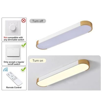 Tioolo Dimmable LED Ceiling Light with Remote 42W Kitchen Lighting Fixtures Ceiling White and Gold Long Ceiling Light Fixture 27.5 Inch Flush Mount Ceiling Lights for Kitchen Dining Room Hallway - color: White+Gold/42W