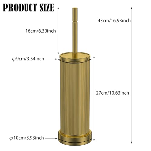Metal Vertical Grain Toilet Bowl Brush and Holder Set Scrubber Warm Gold - color: Warm Gold