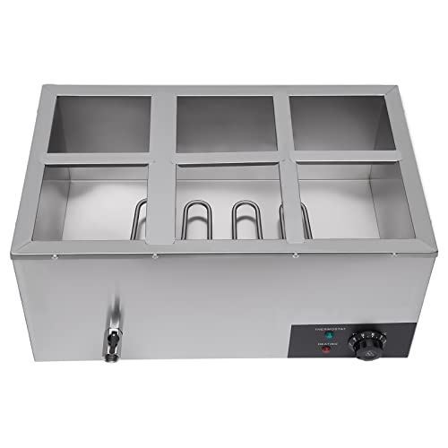 6 Pan Commercial Food Warmer Countertop with Lids, Electric Food Warmer Steam Table, 600W Professional Buffet Servers and Warmers Stainless Steel Buffet Bain Marie with 86-185°F Temp Control - color: 6 Pan#2