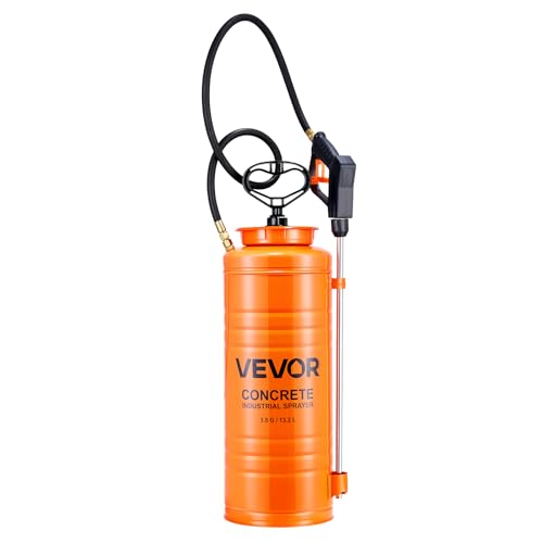 VEVOR Industrial Concrete Sprayer, 3.5 Gallon Stainless Steel Sprayer, Heavy Duty Tri-Poxy Pump Sprayers, 20.5"Wand with Ergonomic Gun Handle, 48"& 120"Hose, 2 Brass Nozzles for Construction, Garden - size: 3.5 Gal Basic