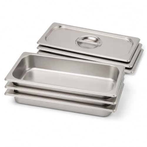 3 Pack Stainless Steel Hotel Pans with 3 Lids, 1/3 Size 2.5 Inch Deep Steam Table Food Pans for Catering, Buffet and Food Prep - color: 1/3, size: 2.5inch