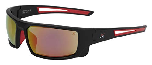 X Power ANSI Z87+ Safety Sunglasses Impact Resistant Polycarbonate Lens & Double Injection Frame - color: 002 Matte Black & Red Frame / Red Mirror Lens
