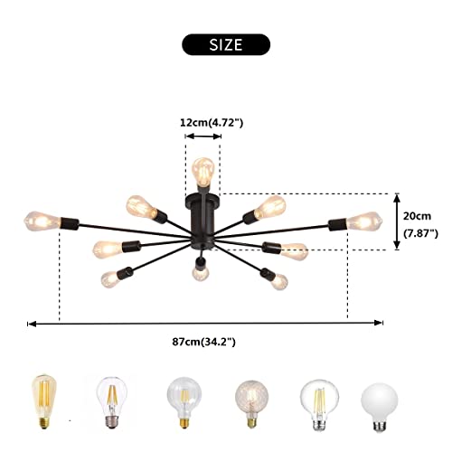 Garwarm Black Sputnik Ceiling Light Fixture, 10-Light Sputnik Chandelier - color: 10-Light,Black