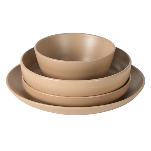 Gibson Elite Leeds Court Plates and Bowls Sets, 16-Piece Stoneware Dinnerware Sets, Terracotta, Round Speckle Reactive Glaze Dish Set - color: Terracotta (Leeds Court)