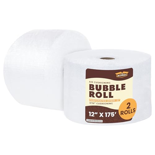 The Boxery 12 inch x 175 feet Bubble Roll, Small Bubble 3/16 inch Cushioning Wrap, Perforated Every 12 inch for Packing Moving Shipping Supplies, 2 Rolls, 350 ft Total - size: 12 inch x 350 ft