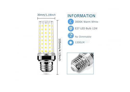 12W LED Corn Light Bulb - Equivalent 100W Incandescent, 1200LM, E26 Base Warm White 3000K Non-Dimmable, 4-Pack - color: 12w Warm White 4 Pack