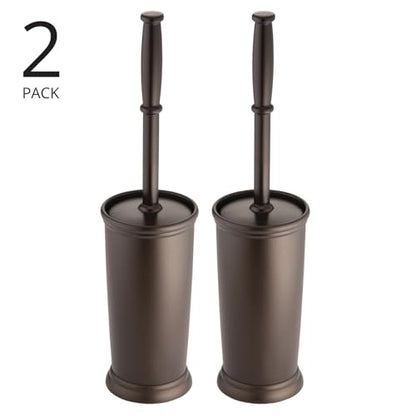 mDesign Toilet Bowl Brush and Holder - Covered Bathroom Brush - Standing Scrubber in Modern Holder - Space Saving, Deep Cleaning - 2 Pack - Hyde Collection, Bronze - color: Bronze, size: Pack of 2