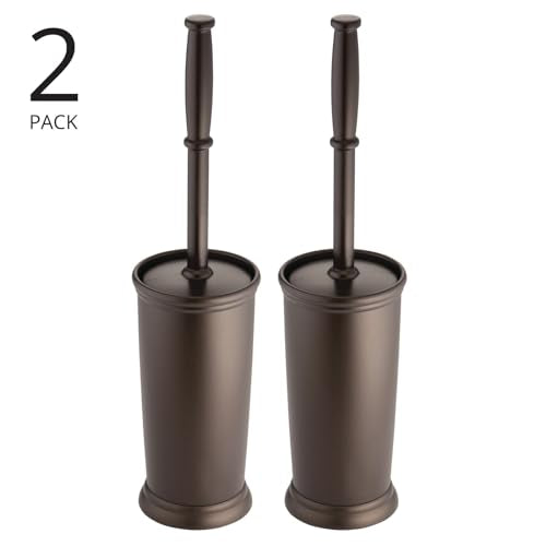 mDesign Toilet Bowl Brush and Holder - Covered Bathroom Brush - Standing Scrubber in Modern Holder - Space Saving, Deep Cleaning - 2 Pack - Hyde Collection, Bronze - color: Bronze, size: Pack of 2