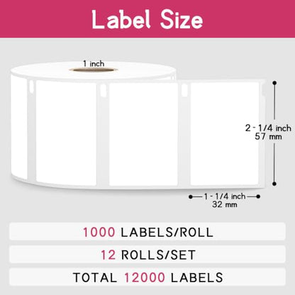 12 Rolls, 12000 Barcodes Labels Replacement for DYMO 30334 1-1/4" x 2-1/4" - size: 2-1/4" x 1-1/4" | 30334-12 Rolls