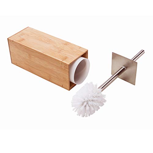 GOBAM Bamboo Toilet Bowl Cleaner with Holder for All Toilet Types - Hidden Stainless Steel Toilet Brush - Bathroom Cleaning Brushes - Toilet Accessories - Natural - color: Natural