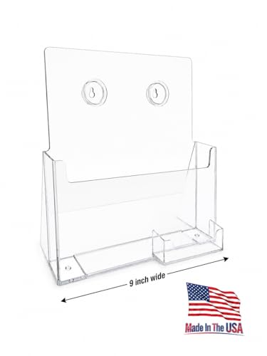 SourceOne Premium Brochure Holder for 9" Booklet with Business Card Container Clear Acrylic Countertop Organizer (10 Pack) - size: 10 Pack