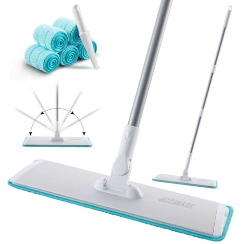 JOYMOOP 18 Inch Dust Mop for Hardwood Floors, Grey-White Heavy Duty Industrial Wet Dry Mop with Telescopic Handle and Microfiber Mop Head, Includes 5 Microfiber Pads - color: D