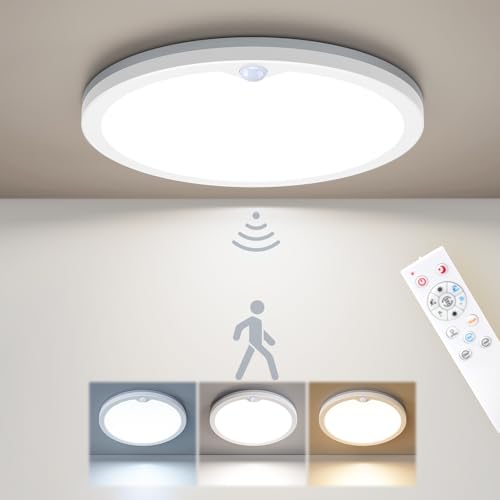 Annaror Motion Sensor Ceiling Light with Remote, Wired Motion Sensor Light Indoor 3000K 4000K 5000K, 2000K Nightlight 1800LM Dimmable Motion Activated Light with Timer for Hallway Closet Stairs - size: 1pc 8.7in