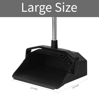 Tiumso 3-Pack Broom with Dustpan Combo Set, Commercial Broom and Dustpan Set, Dust Pan with Long Handle, 51'' Large Brooms with Self-Cleaning Dust Pan Teeth for Restaurant Lobby Garage - Black - color: Black