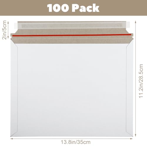 DAJAVE 100 Pack Cardboard Mailers 11x14 Inch Self Seal Cardboard Envelopes, White Rigid Mailers Mailing Envelopes for CD, Photos, Document, Pictures, Papers, Files