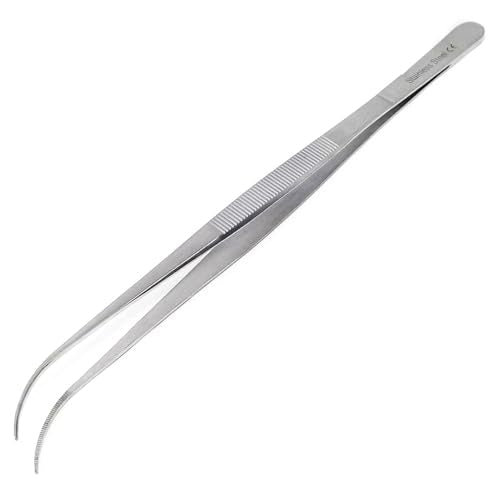 Professional Culinary Stainless Steel Precision Tongs with Serrated Tips, Plating/Food Presentation Detailing Serving Tongs, Chef's Kitchen Tweezer Tongs - Ultra Non-Slip Grip (10 Inch Curved) - size: 10" Curved Slim