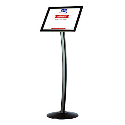 M&T Displays Curved Menu Board, 11x17 inch Black Pedestal Sign Holder Floor Standing Aluminum Front Loading Easy Open Poster Message Advertisement Holder for Restaurant Cafe Hotel