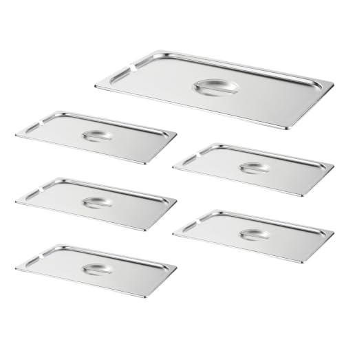 HECMAC 6-Pack Full Size Notched Hotel Pan Cover,Stainless Steel Solid Steam Table Catering Food Pan Lid with Handle, 23 Gauge - size: Full Size, Notched Lid