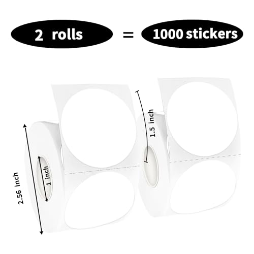 1.5 Inch White Round Thermal Sticker Labels, Self-Adhesive Circle Direct Thermal Labels, Multi-Purpose Roll Sticker Labels for DIY Logo Design with Perforation Line（ 500 Labels，2 Rolls） - color: White-1000 Labels, size: 1.5 inch