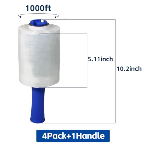 Stretch Film Wrap 5.11"×1000' Plastic Wrap for Moving Shipping(4roll) - size: 4ROLL
