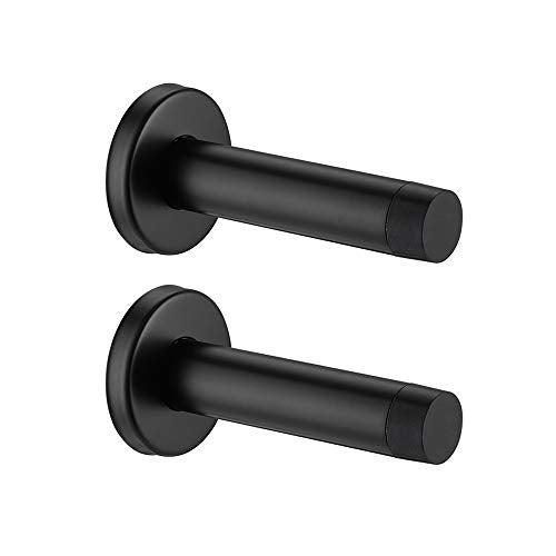 JQK Door Stopper Black, 304 Stainless Steel Thicken 1mm Sound Dampening Door Stop Bumper Wall Protetor 2 Pack, Matte Black, DSB5-PB-P2 - color: Black, size: 2 Pack