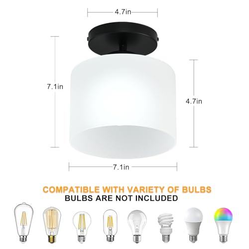 Semi Flush Mount Ceiling Light, Modern Kitchen Lighting Fixtures Ceiling, Rustic Ceiling Light Fixtures, Ceiling Lights with Glass Shade for Hallway Foyer Entryway Bedroom - color: 1 Pack Milk Glass, size: 1 Pack