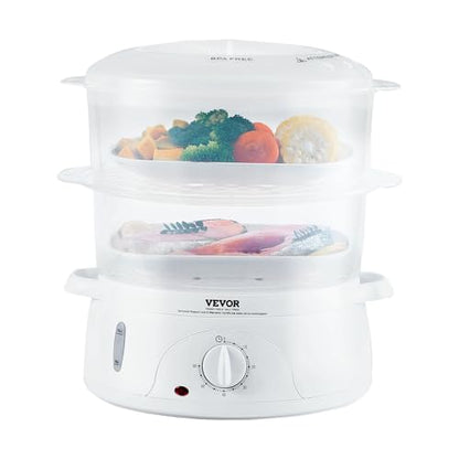 VEVOR Electric Food Steamer, 7.4Qt Electric Vegetable Steamer with 2-Tier Stackable Trays, Food-Grade Food Steamer for Cooking with 60 Min Timer, Auto Shut-Off & Boil Dry Protection (800W) - size: 2-Tier