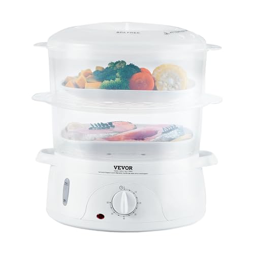 VEVOR Electric Food Steamer, 7.4Qt Electric Vegetable Steamer with 2-Tier Stackable Trays, Food-Grade Food Steamer for Cooking with 60 Min Timer, Auto Shut-Off & Boil Dry Protection (800W) - size: 2-Tier
