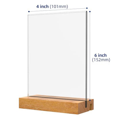 4x6 Inch Acrylic Sign Holder with Wooden Base, Desktop Display Stand (4x6 3Pack) - size: 4x6 3Pack
