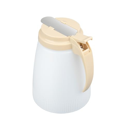 Restaurantware-Chef 101 48 Ounce All Purpose Syrup Dispenser, 1 Honey Dispenser - Beige Top, Stainless Steel Slide Cover, Plastic Pancake Syrup Bottle, Perfect For Diners, Restaurants, Home - color: Beige, size: 48 Ounces, style: 1 Count