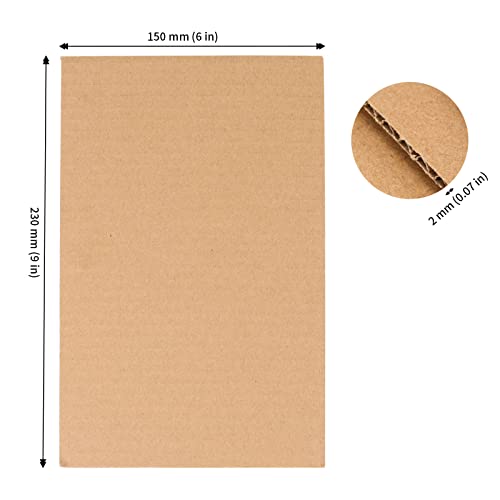 JAPCHET 100 Pack 9 x 6 Inch Brown Corrugated Cardboard Sheets, Flat Corrugated Cardboard Filler Insert Sheet Pads Squares Bulk, for Packing, Mailing, DIY Art Supplies, 2mm Thickness - size: 6x9