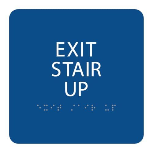 Alpha Dog Exit Stair Up Sign, 6x6 ADA Braille Sign, Blue - color: Blue, size: Exit Stair Up