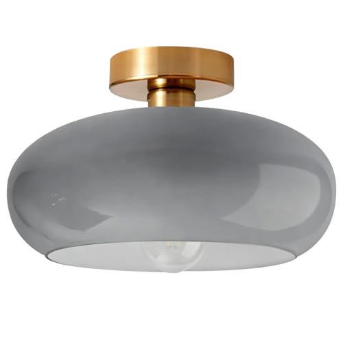 Mid Century Light Fixture Vintage Ceiling Light - Milk Glass Gray Shade Semi Flush Mount Ceiling Lights fixtures Gold Brass Flush Mount Lights for Entryway Foyer Hallway Hall Bedroom - color: Gray