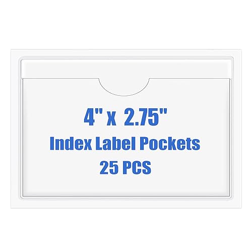 Origin-Joy 25 PCS Self-Adhesive Index Label Pockets, Clear Plastic Peel & Stick Card Holders with Top Open for Loading (4 x 2.75 inch) - size: 4 x 2.75 inch, style: Horizontal