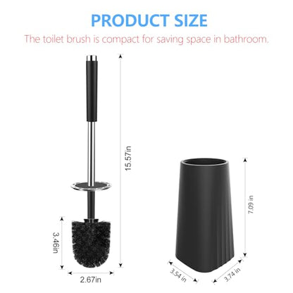 SetSail Toilet Brush, Compact Size Toilet Bowl Brush and Holder Toilet Brushes for Bathroom with Stainless Steel Handle Toilet Cleaner Brush with Durable Scrubbing Bristles, 2 Packs - color: Black, size: 2 packs